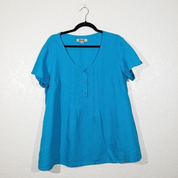 Flax Blue Tunic Button Front Top Size Medium‎ - Picture 1 of 4